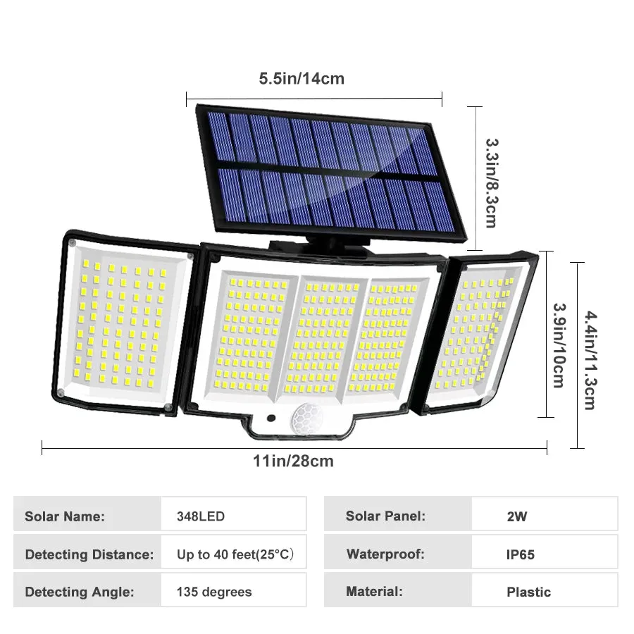 🌞 Solar Light Outdoor | 328/348 LED Super Bright Motion Sensor | IP65 Waterproof with 3 Lighting Modes for Garden, Wall & Patio