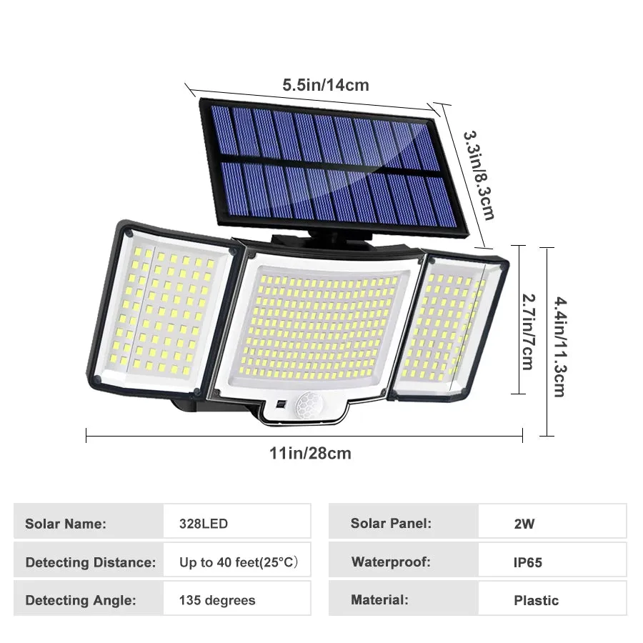 🌞 Solar Light Outdoor | 328/348 LED Super Bright Motion Sensor | IP65 Waterproof with 3 Lighting Modes for Garden, Wall & Patio