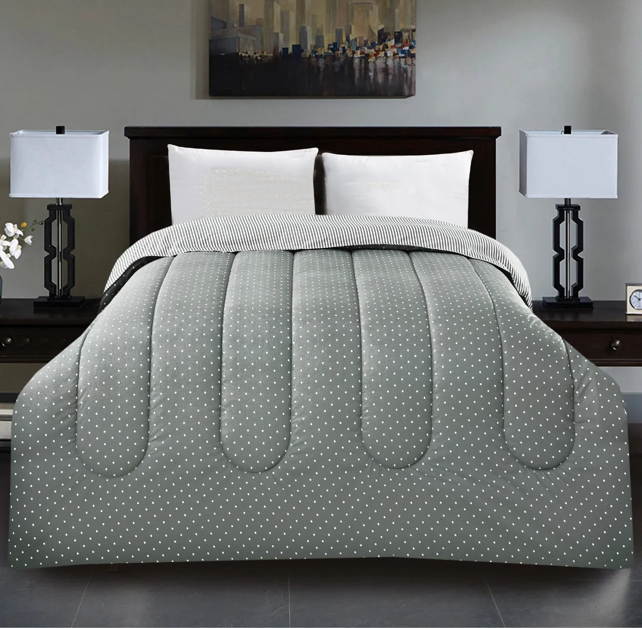 1 PC Single Comforter- Grey Polka