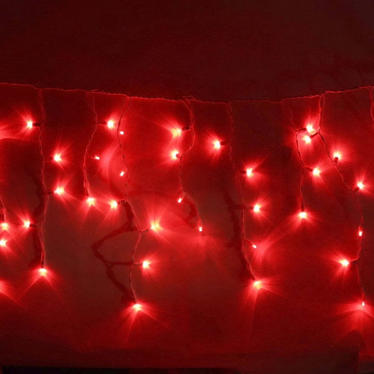 100-light Red 5mm LED Icicle Lights, White Wire