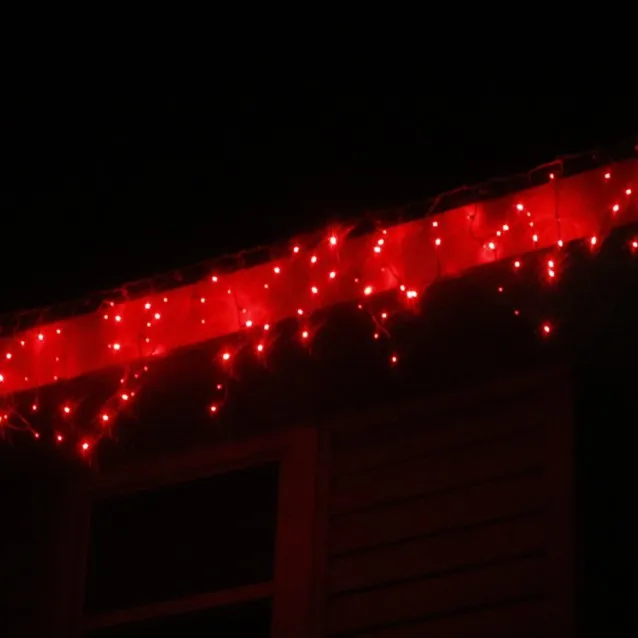 100-light Red 5mm LED Icicle Lights, White Wire