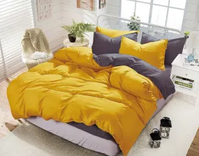 1000TC Reversible Super King Size Yellow and Grey Duvet Quilt Cover Set