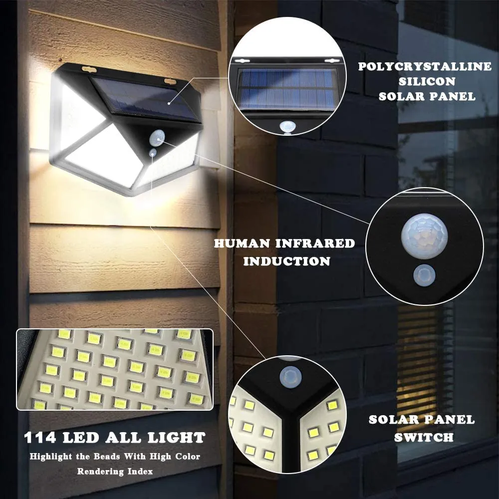 114 LED 3 Mode Motion Solar Outdoor Wall Light