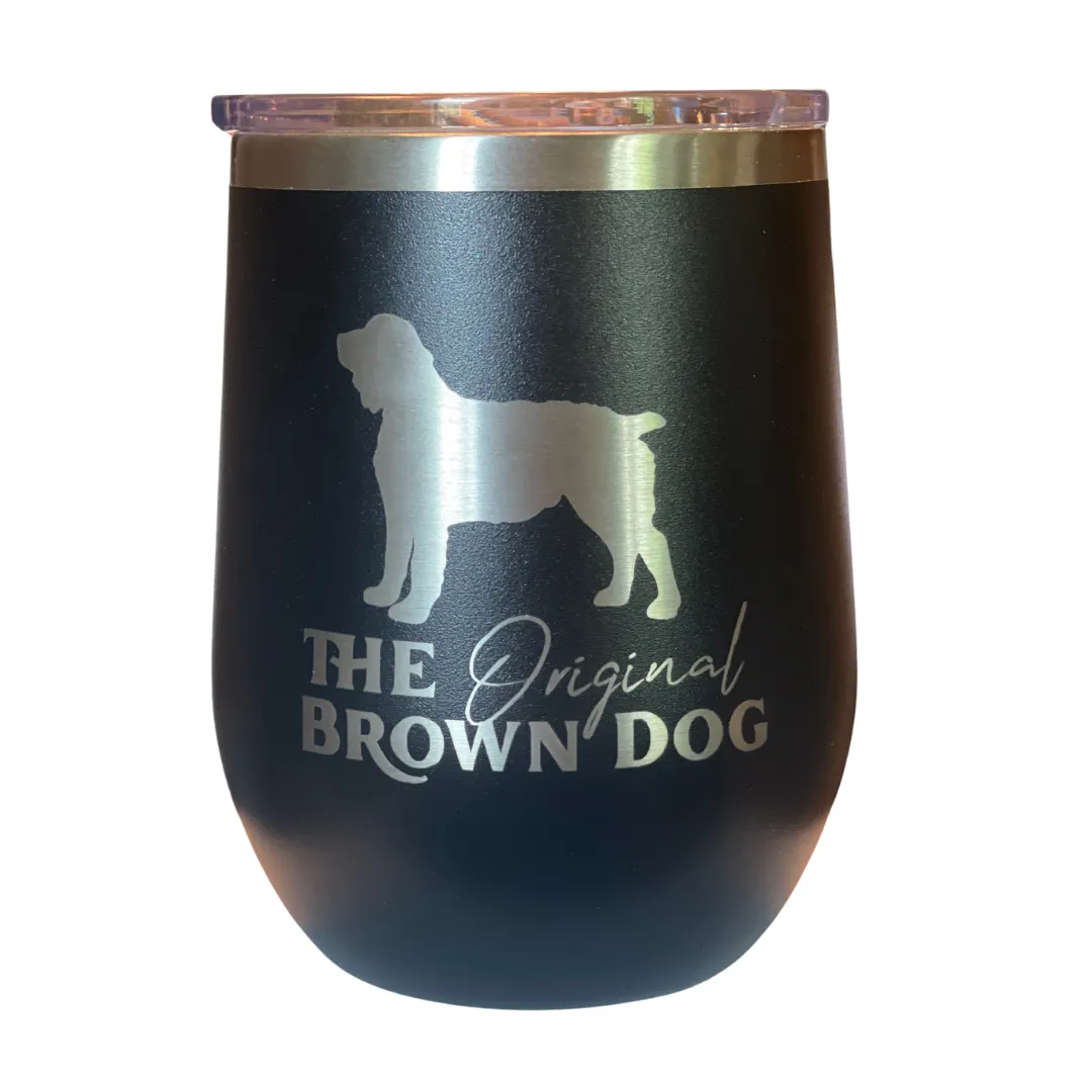 12 oz Stemless Wine Tumbler - Boykin Spaniel Outfitters Original Brown Dog Engraved (2 colors)