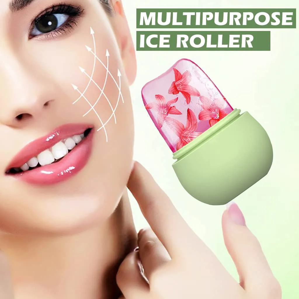 1226A Ice Roller for Face Massage & Eye, Anti-Leak Silicone Ice Face Roller Ice Mould With Cleansing Brush, Ice Facial Roller for Eliminate Edema & Calm Skin, Shrink Pore, Women Skin Care