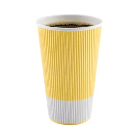 16 oz Light Yellow Paper Coffee Cup - Ripple Wall - 3 1/2" x 3 1/2" x 5 1/2" - 500 count box