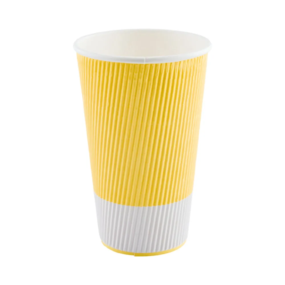 16 oz Light Yellow Paper Coffee Cup - Ripple Wall - 3 1/2" x 3 1/2" x 5 1/2" - 500 count box