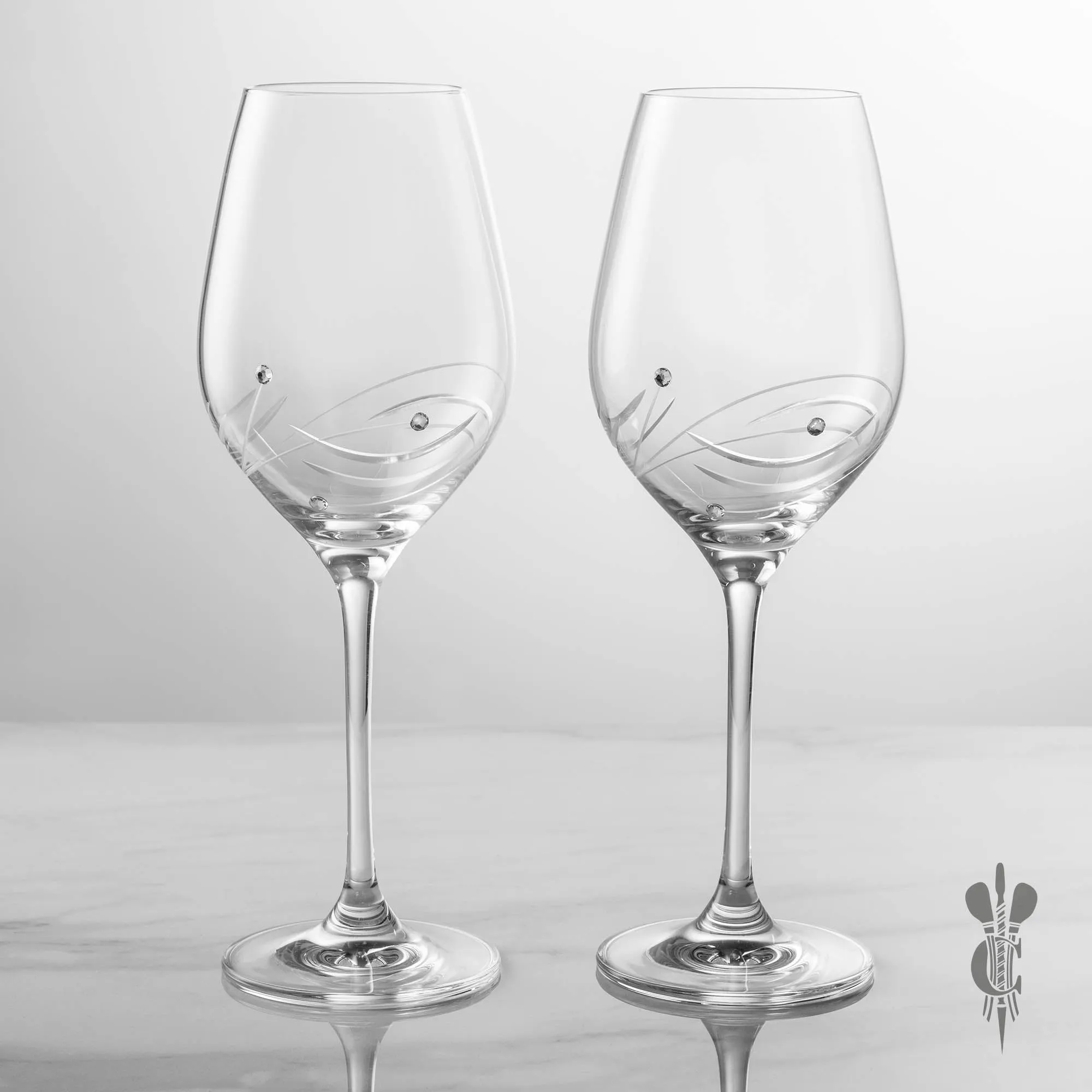 2 Diamante Personalised Engraved Wine Glasses in a Satin Lined Gift Box - Engraved