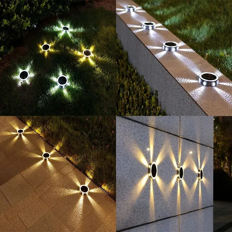 2 Pcs Solar Wall Light Outdoor Garden Deck Round Petal Fence Light S4884984