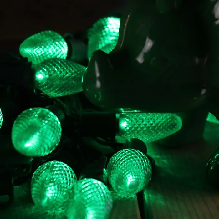 25-light C7 Green LED Christmas Lights, 8" Spacing Green Wire