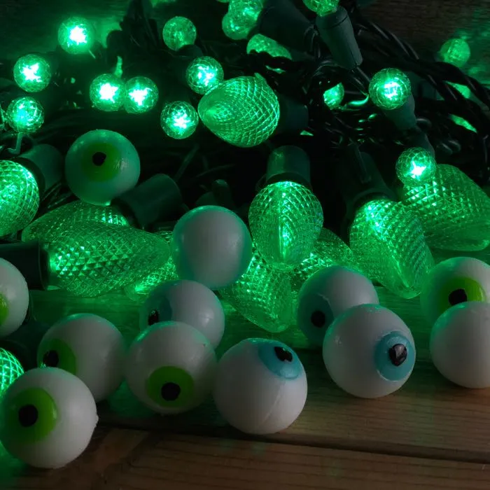 25-light C9 Green LED Christmas Lights, 8" Spacing Green Wire