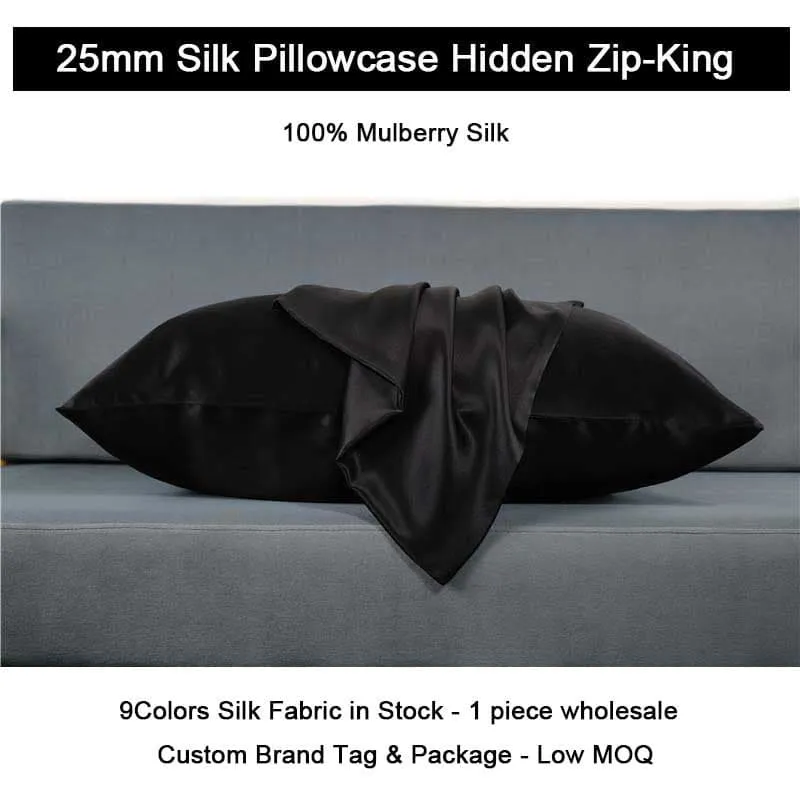 25 Momme Silk Pillowcase - Hidden zip - King size - custom and wholesale