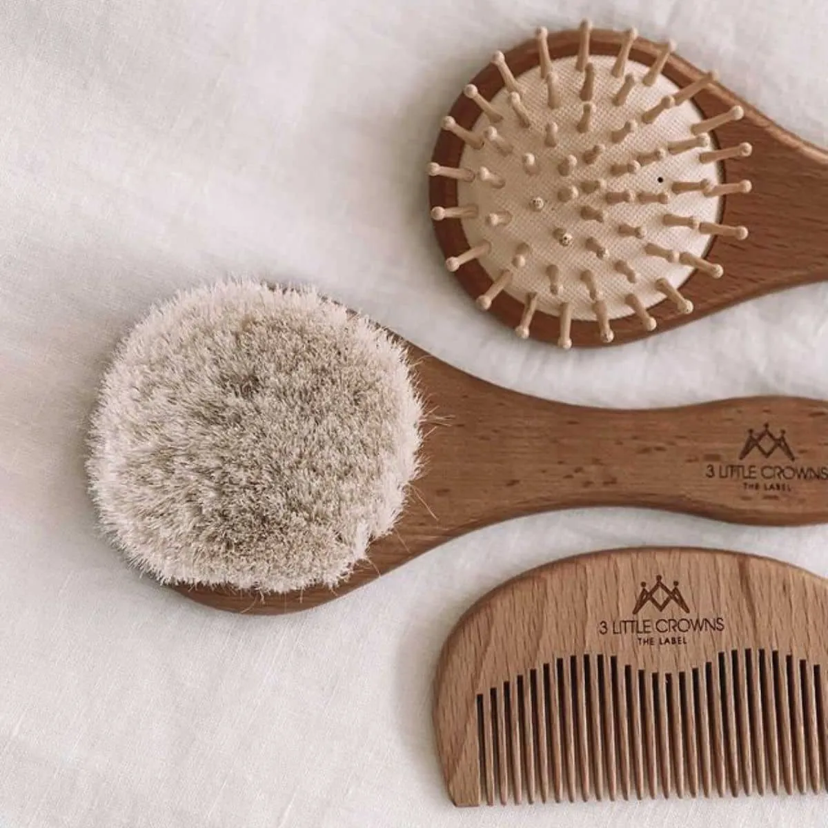 3 Little Crowns Wooden Baby Brush Set