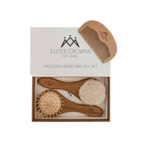 3 Little Crowns Wooden Baby Brush Set