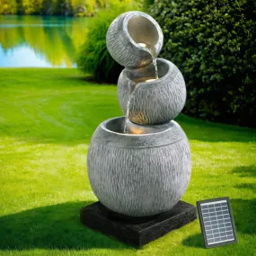 3 Tier Solar Fountain Water Feature Bird Bath Garden LED Light 80CM Grey