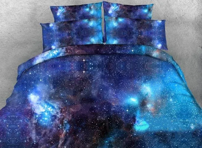 3D Blue Galaxy Realistic Style Printed Luxury 4-Piece Bedding Sets/Duvet Covers