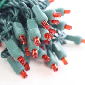 50-light  5mm Red LED Christmas Lights, 6" Spacing Green Wire