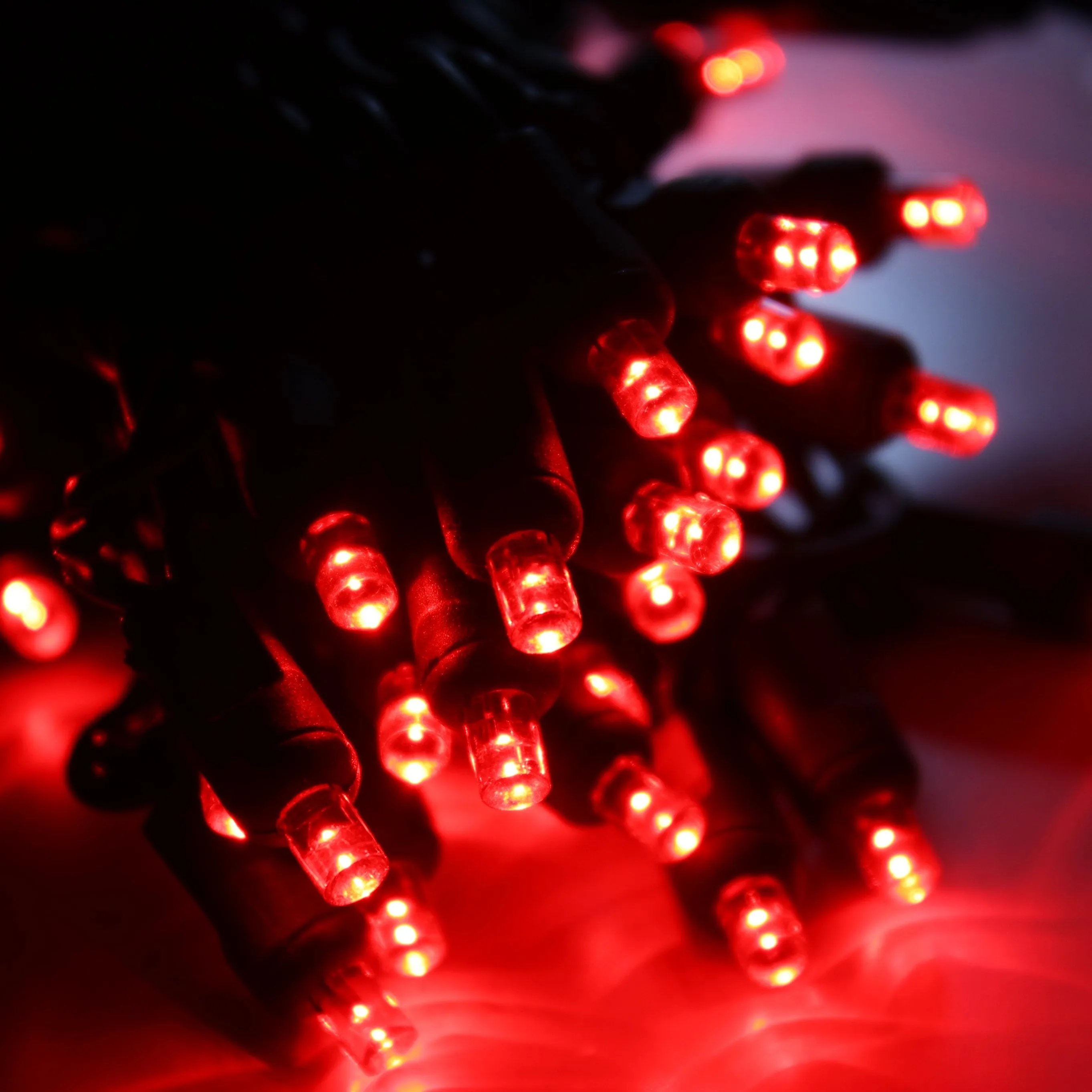 50-light  5mm Red LED Christmas Lights, 6" Spacing Green Wire