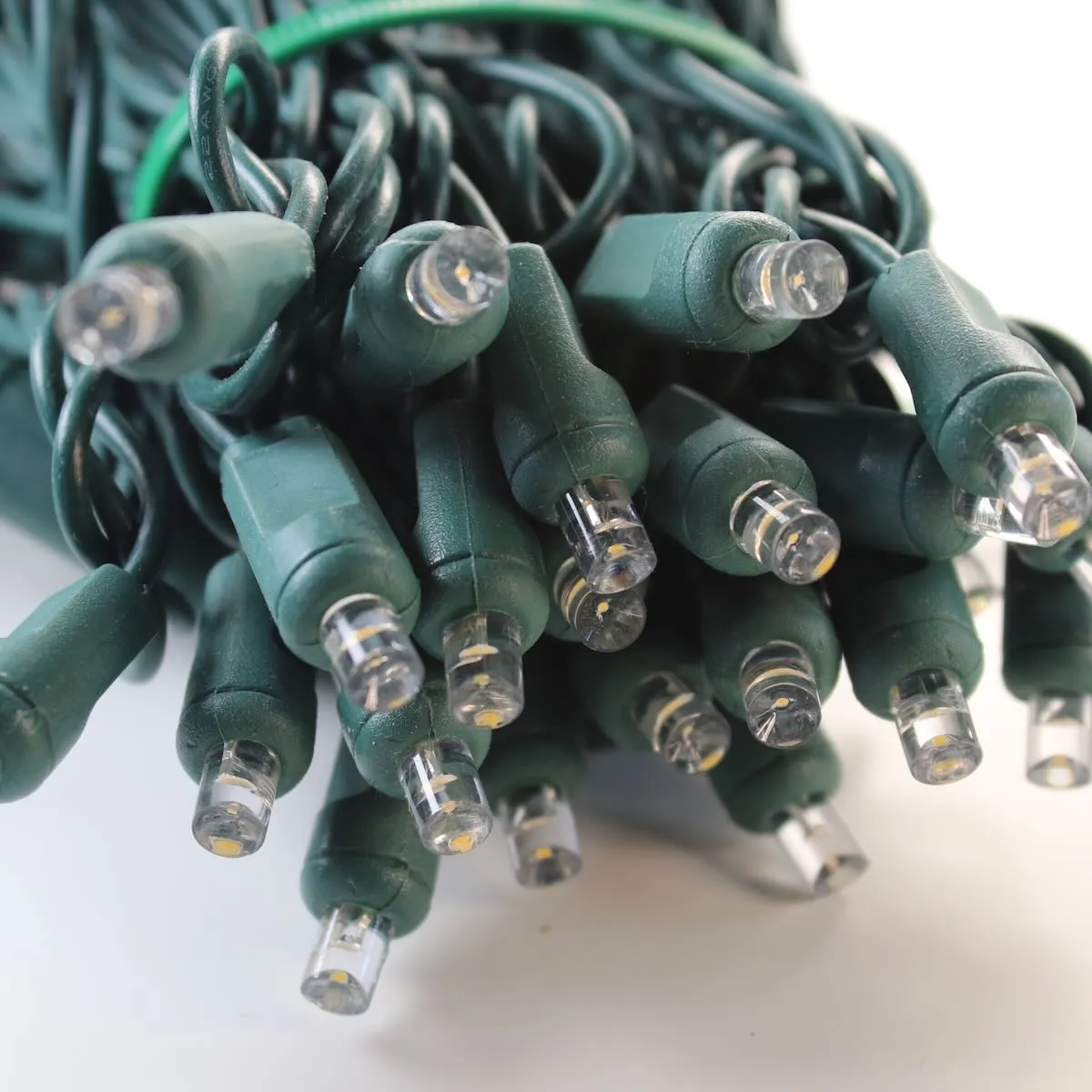 50-light  5mm Warm White LED Christmas Lights, 4" Spacing Green Wire