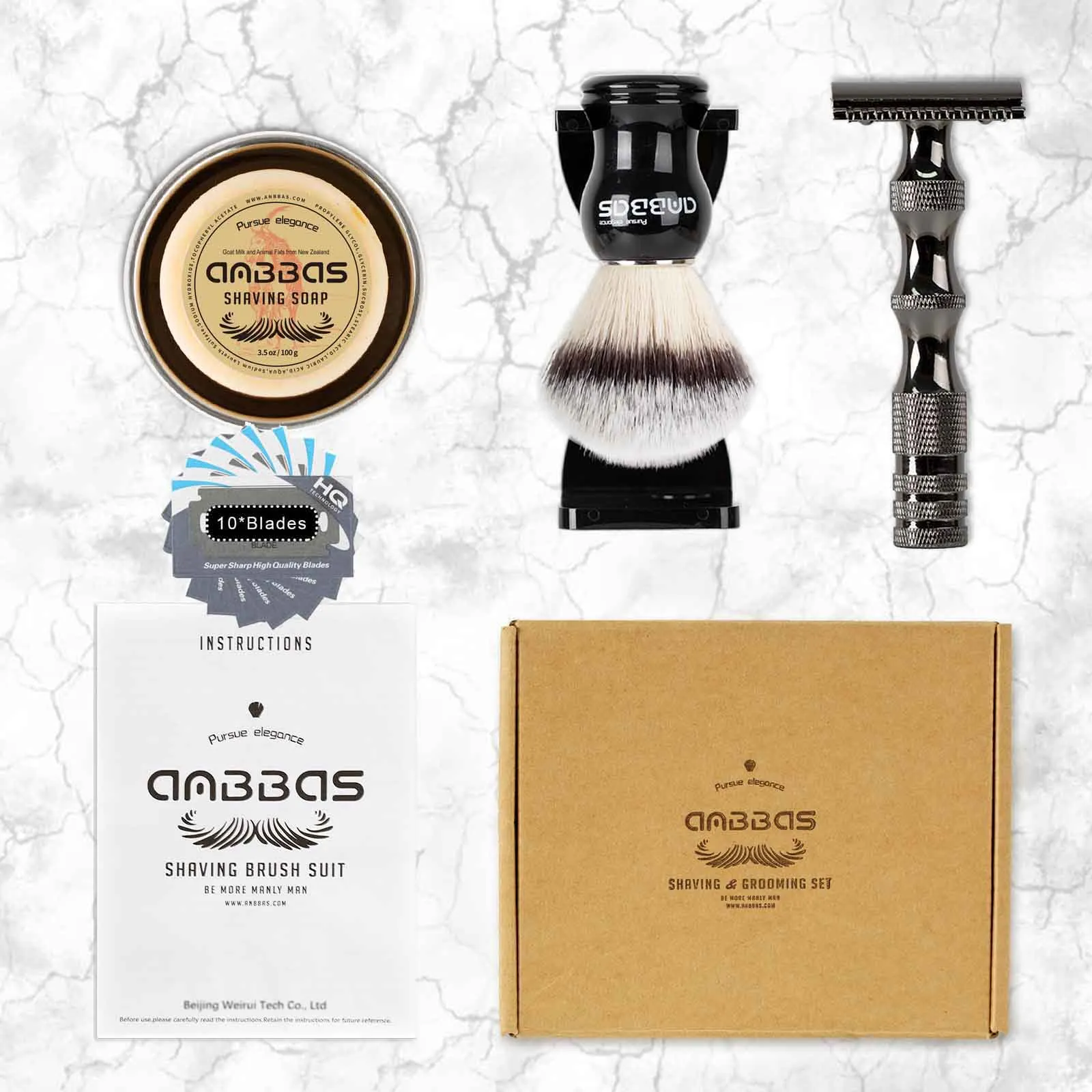 5IN1 Shaving Set Synthetic Brush & Bowl,3.5oz Soap, Black Holer with DE Razor