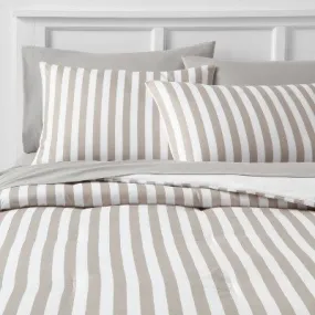 5pc Twin Extra Long Stripe Reversible Microfiber Comforter & Sheet Set Gray - Room Essentials