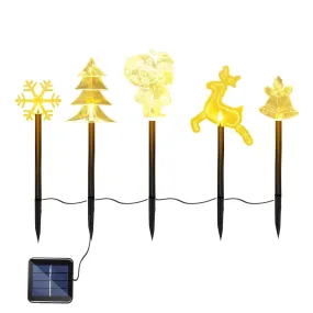 5Pcs Mixed Christmas Decoration Light Solar Stake Light Waterproof Reindeer Snowflake Bell Christmas Tree Santa Claus Light Outdoor Landscape Light