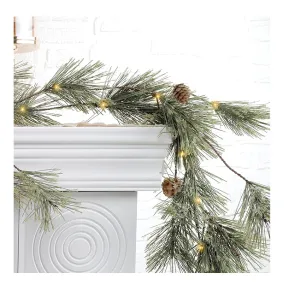 6.4ft Smokey Christmas Garland, Prelit Natual Rustic Cedar Pine Garland with Pine Cones, and LED Lights String for Home New Year, Pendant Lights, Mantle, Farmhouse Indoor Outdoor Decoration