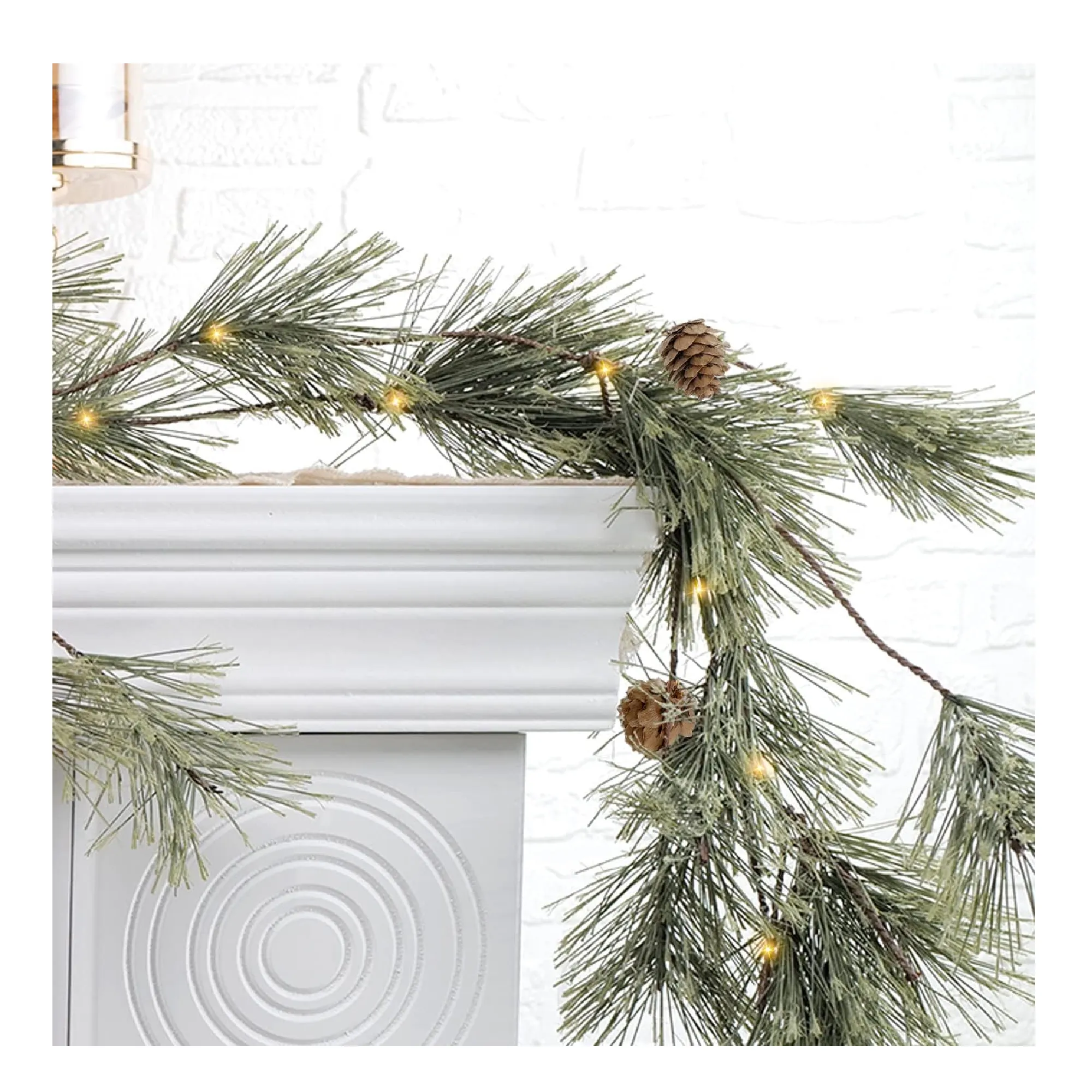 6.4ft Smokey Christmas Garland, Prelit Natual Rustic Cedar Pine Garland with Pine Cones, and LED Lights String for Home New Year, Pendant Lights, Mantle, Farmhouse Indoor Outdoor Decoration