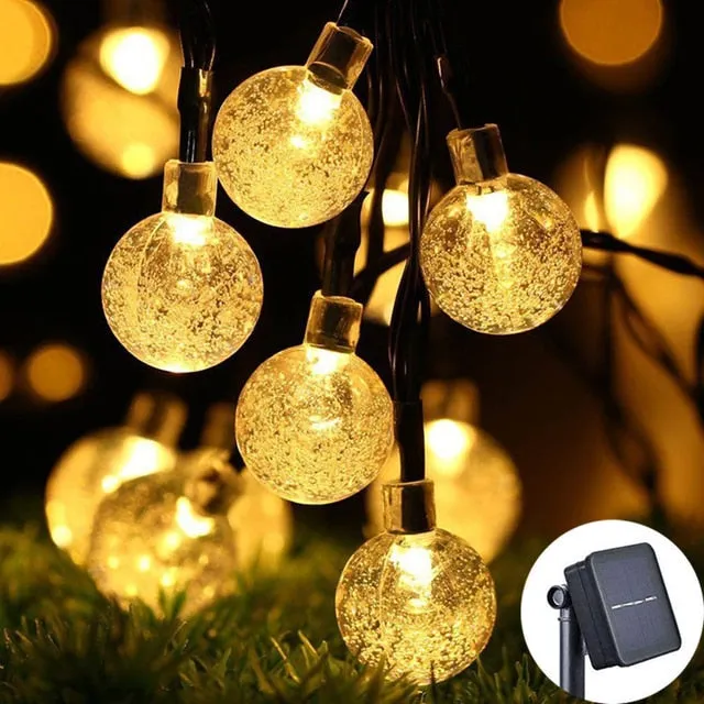 8 Modes Solar Light Crystal ball 5M/7M/12M/ LED String Lights Fairy Lights Garlands For Party /Outdoor Decoration/lawn decor