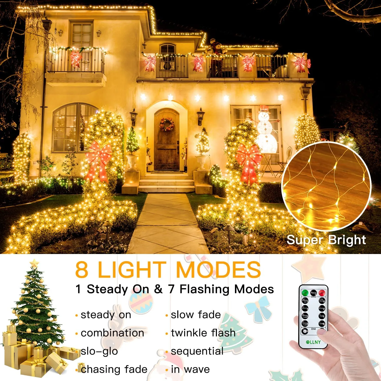 8 Modes Solar Power LED Net Curtain light Mesh Fairy String Light Christmas New Year Decoration Outdoor Waterproof Street Garland