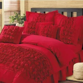 8 Pcs Bubbles Wedding Red Comforter Set With Pillow And Cushions Covers