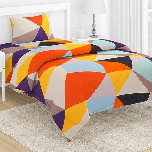 AC Comforter and Bedding Set for Single Bed, Multicolor Abstract Geometric