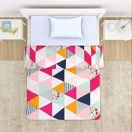 AC Comforter and Bedding Set for Single Bed, Multicolor Abstract Triangle