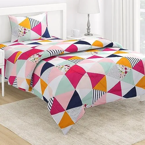 AC Comforter and Bedding Set for Single Bed, Multicolor Abstract Triangle