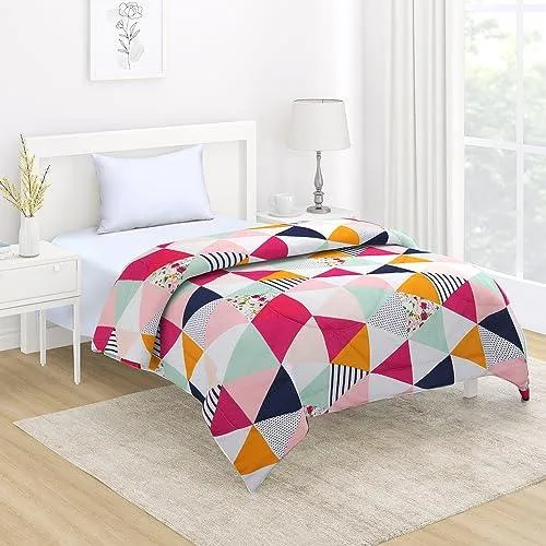 AC Comforter and Bedding Set for Single Bed, Multicolor Abstract Triangle