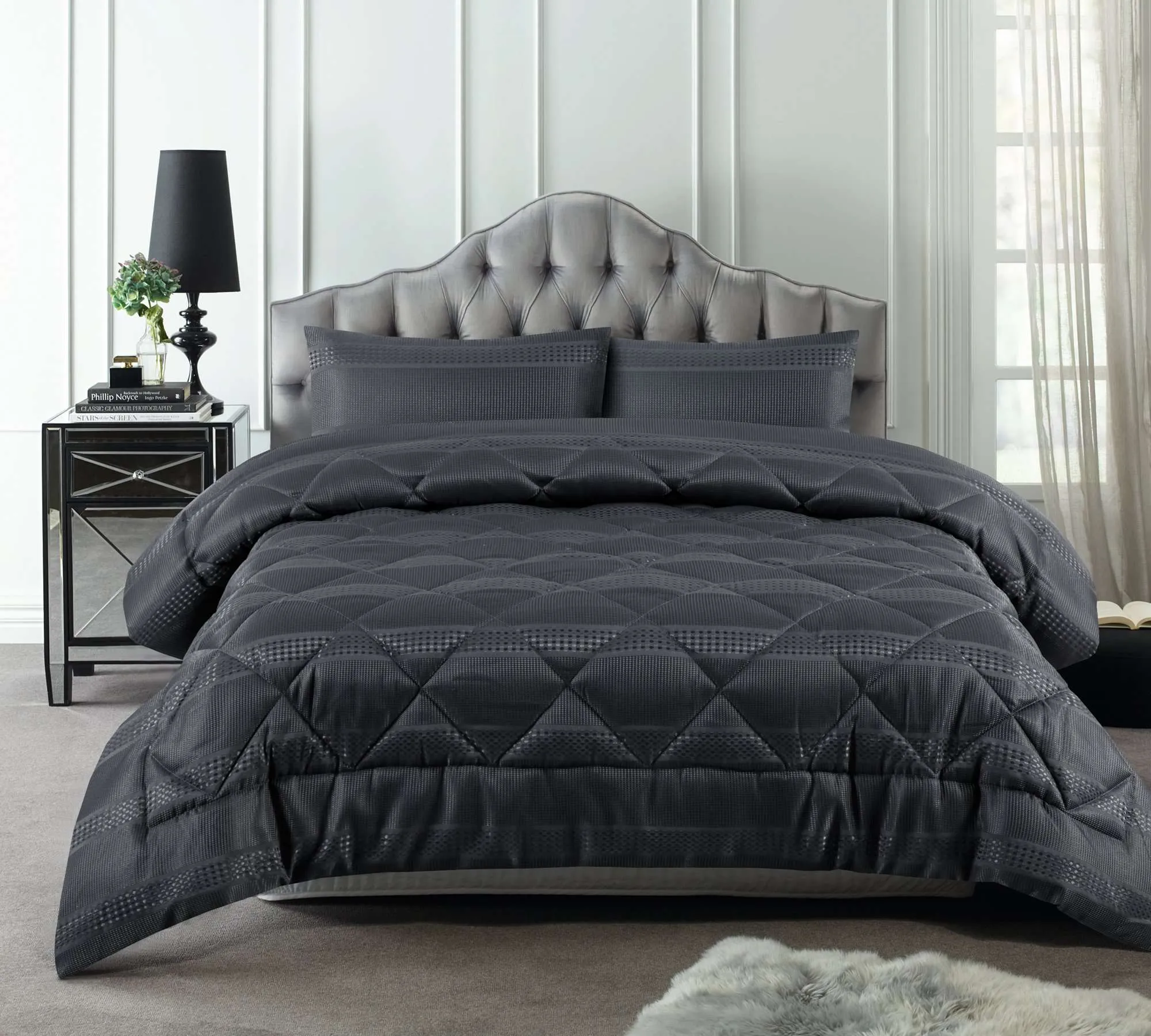 Accessorize Slate Waffle Stripe 3 Piece Jacquard Comforter Set