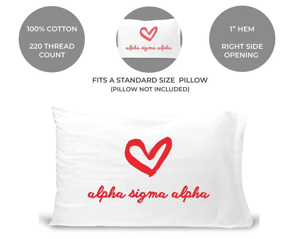 Alpha Sigma Alpha Sorority Name with Heart Design on Printed Pillowcase