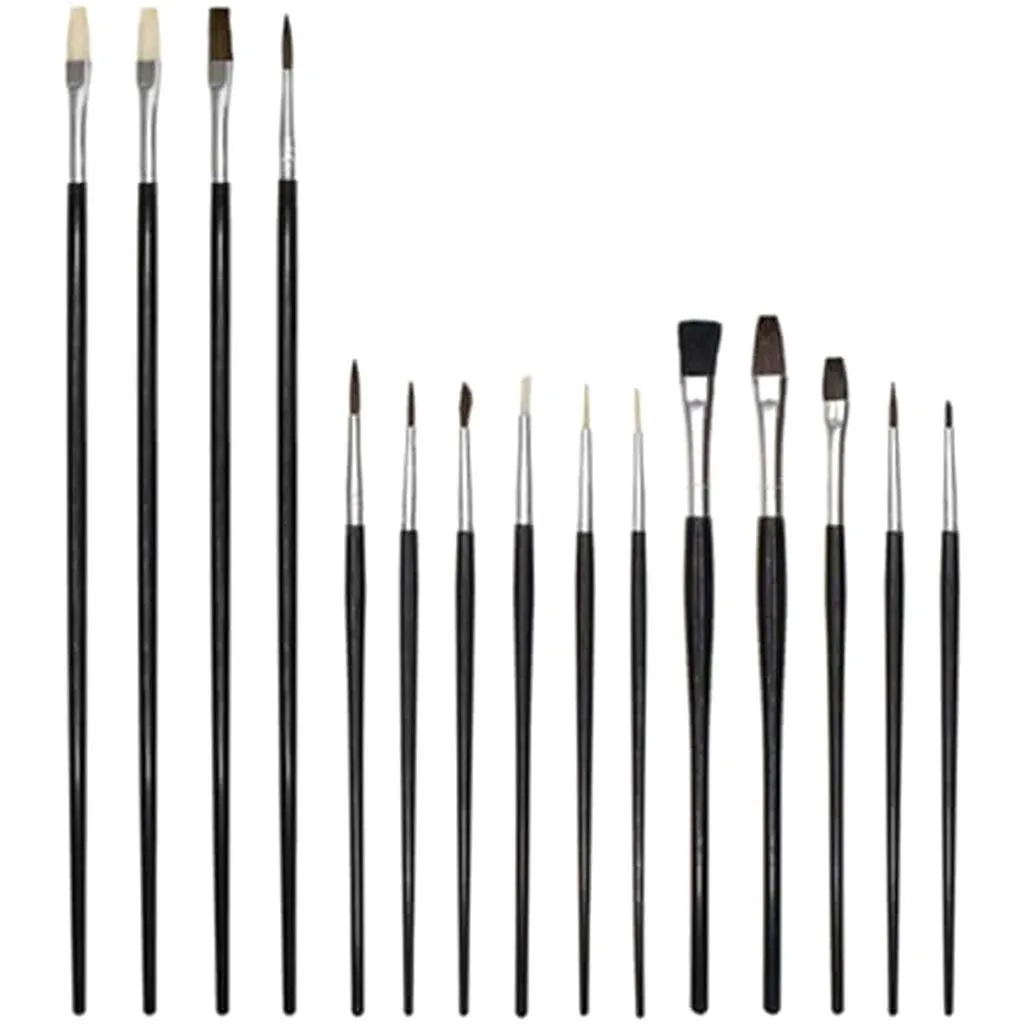 Artist Brush Set: Student Grade 15 pc Black Handle Complete Range