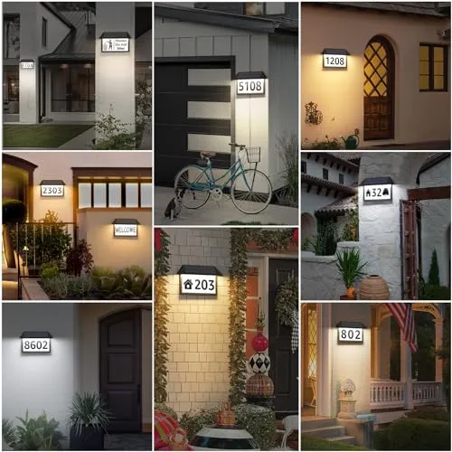 ASOMST Solar Address Sign, Lighted House Numbers Waterproof, 3-Color Lighting Modes LED Illuminated Address Plaque, Wall Mounted Outdoor Address Number for Home Yard Street