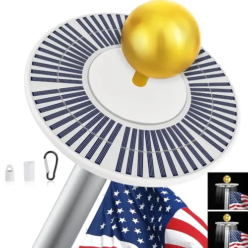 Aurolit Flagpole Light Solar Powered,Auro 5 Flag Pole Light 136 LED for 15-25 Ft Poles,12 Hour Dusk to Dawn Auto On/Off,Spectacular Aurora Lighting on Outdoor Pole Top