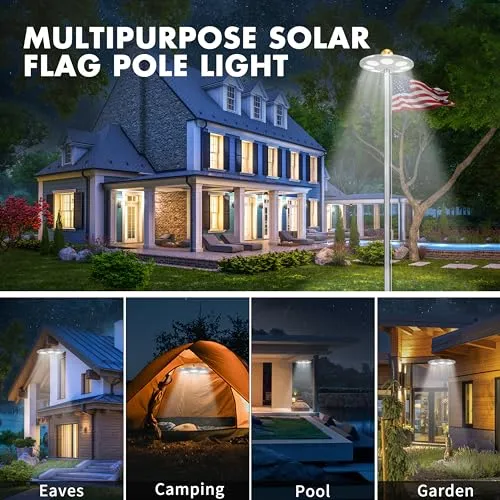 Aurolit Flagpole Light Solar Powered,Auro 5 Flag Pole Light 136 LED for 15-25 Ft Poles,12 Hour Dusk to Dawn Auto On/Off,Spectacular Aurora Lighting on Outdoor Pole Top