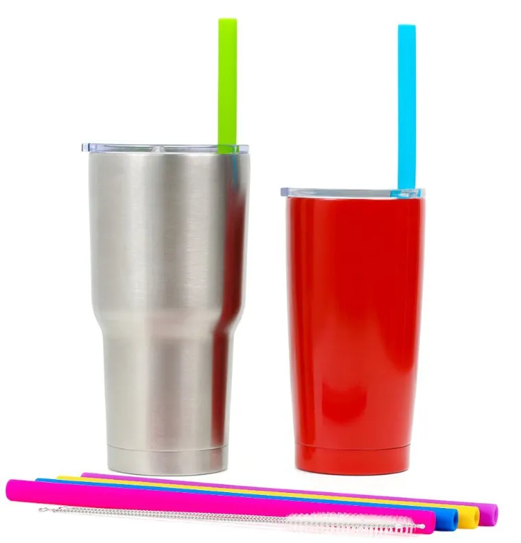 AWESOME REUSABLE RAINBOW SILICONE STRAWS (PACK OF 6   CLEANING BRUSH)