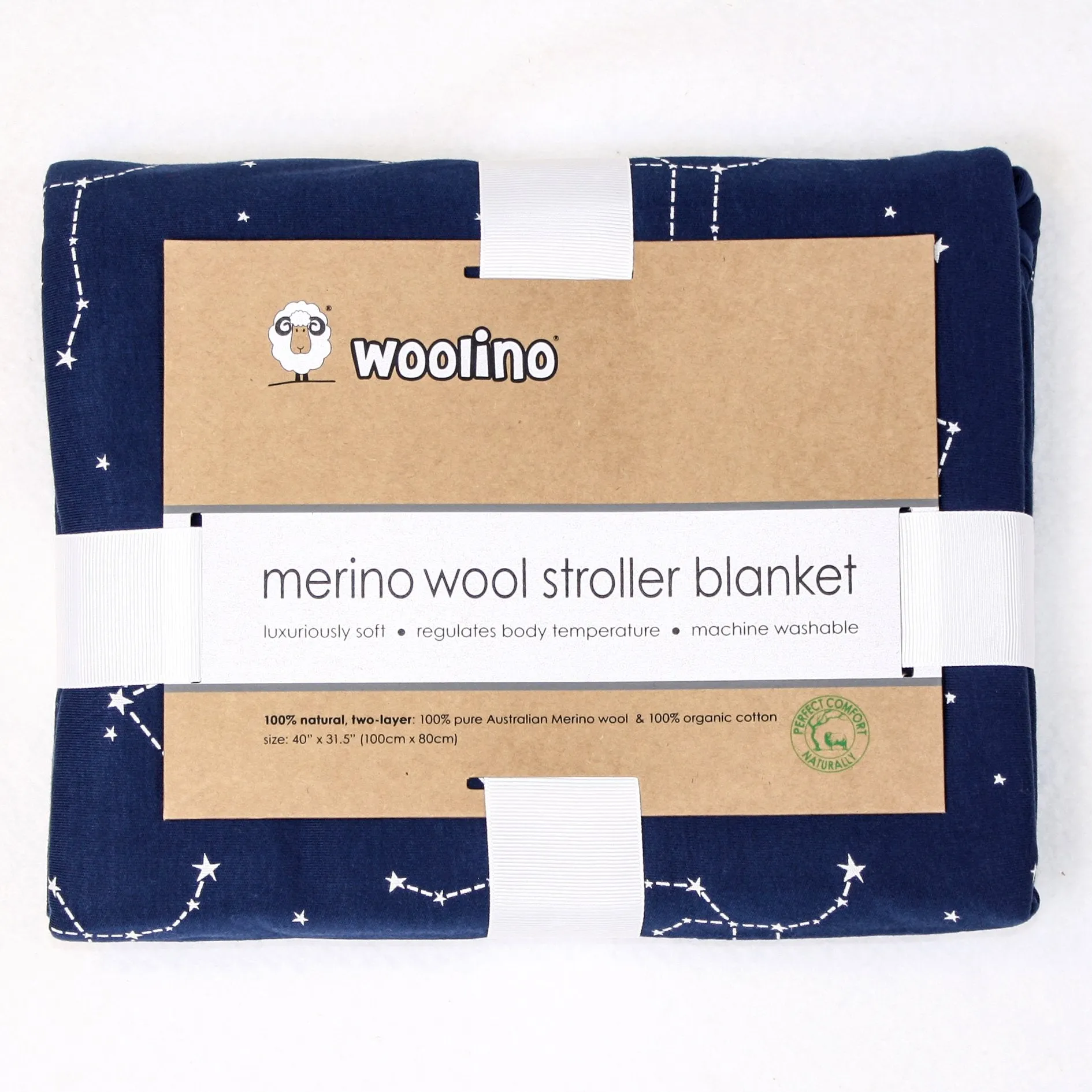 BABY Blanket, 4 Season Stroller Merino Wool & Organic Cotton Blanket, 40" x 31.5", Nightsky