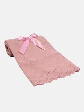 Baby Diamond Knitted Spanish Blanket with Satin Bow-Dusty Pink