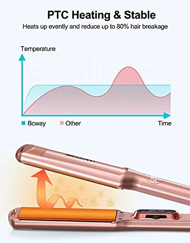 Bcway Hair Straightener, 1.5" Wide Plate Flat Iron for Hair with Adjustable Temperature 250°F-450°F, Digital LCD & PTC Heater, 3D Titanium Floating Plates 2-in-1 Hair Iron for All Hair Types