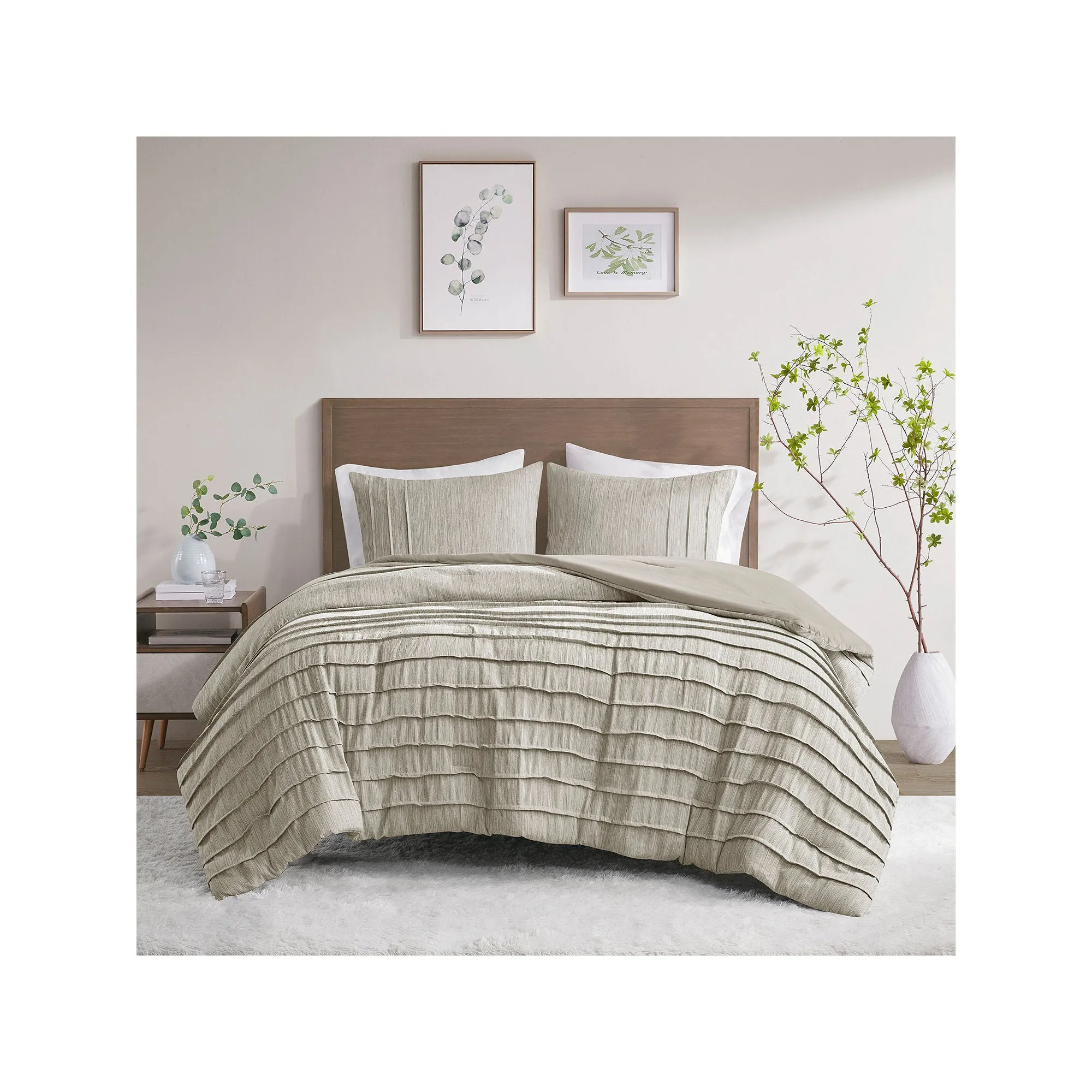 Beautyrest Maddox 3-Piece Striated Cationic Dyed Oversized Down-Alternative Comforter Set with Shams, Natural KING/CK