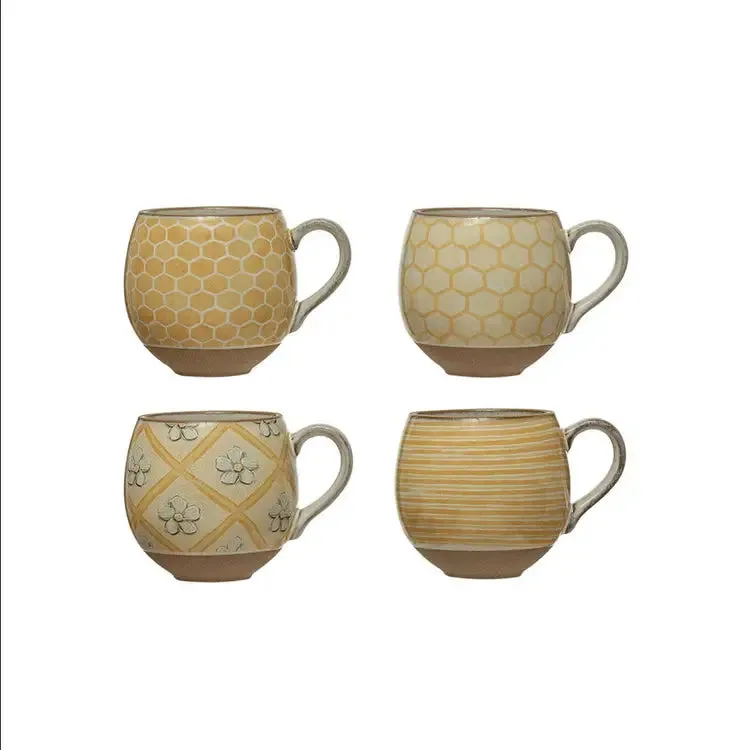 BEE PATTERN STONEWARE MUG 12 OZ CERAMIC COFFEE CUP