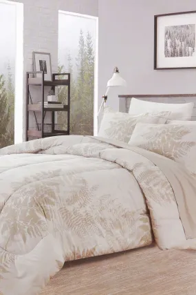 Beige 3 Piece Leaves Comforter Set (Single Size)