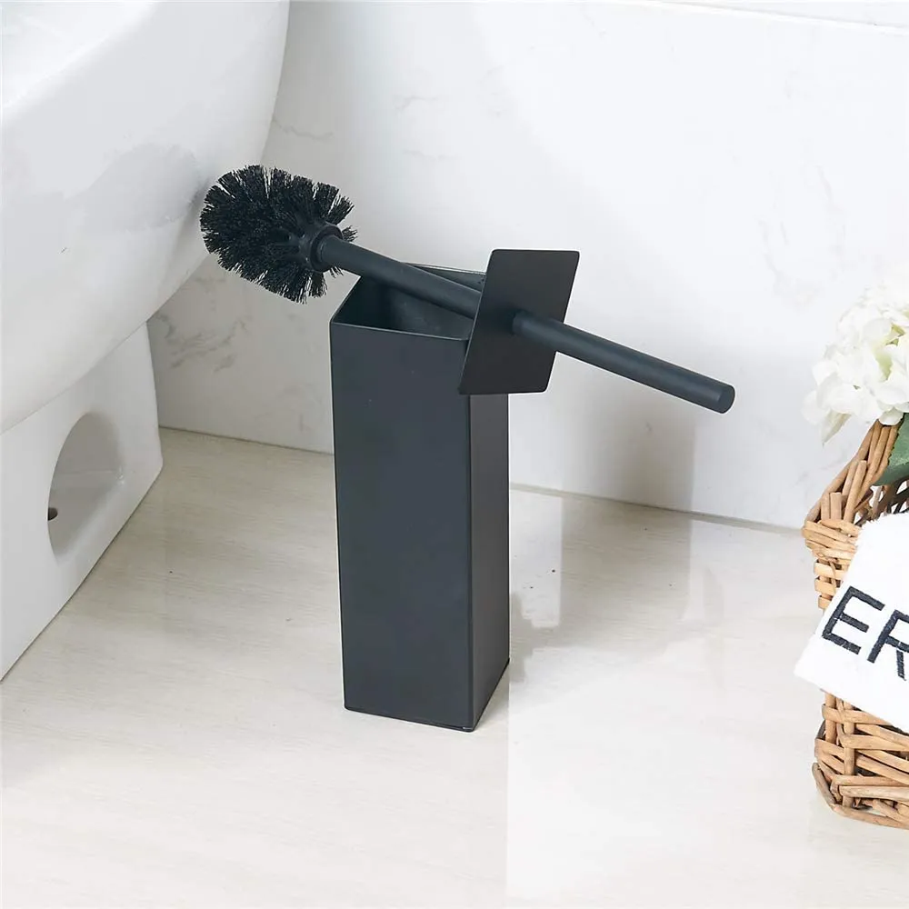 BGL Toilet Brush Black, Heavy 304Stainless Steel Toilet Brush Holder, Square Bathroom Cleaning Brush (Black)