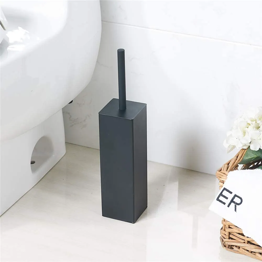 BGL Toilet Brush Black, Heavy 304Stainless Steel Toilet Brush Holder, Square Bathroom Cleaning Brush (Black)